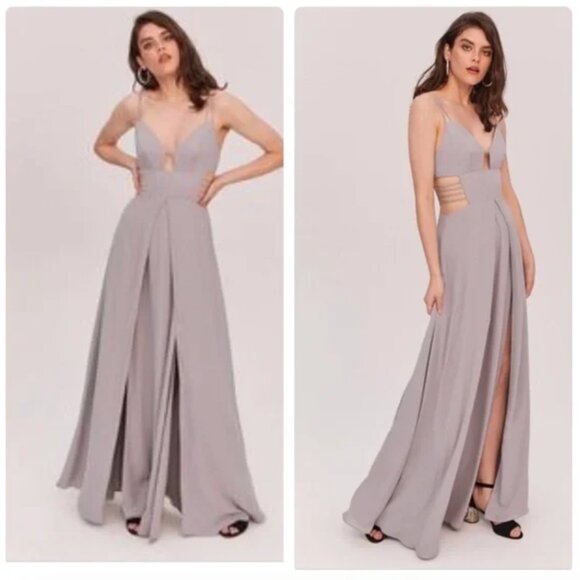 Fame and Partners x Free People Megan Maxi Dress Gray Cutouts Slits Sleeveless - Picture 1 of 15